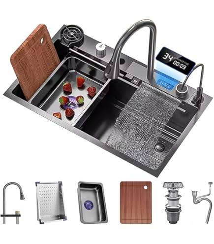 Zamery Edelstahl-Küchenspüle 60x45cm Mit Wasserfallhahn & Zubehör - Modern & Funktional