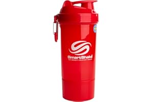 Smartshake O2GO ONE Plastic Protein Shaker Bottle 800 ml | 27 oz - Leakproof Screw-on Lid - BPA Free - Unisex - Red