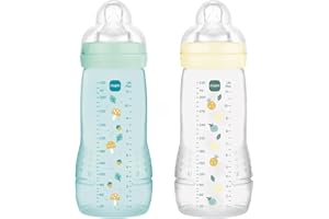MAM | Biberon Easy Active 6+ Mois Couleur Glace + Perle (lot de 2 x 330 ml) – avec tétine en silicone débit X vitesse ultra-rapide – pour bébé fermeture hermétique