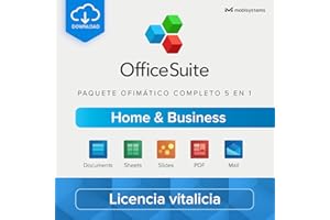 MOBISYSTEMS INC. OfficeSuite Home & Business | Paquete ofimático 5 en 1 | Documentos, hojas de cálculo, presentaciones, PDF, correo y calendario | Licencia vitalicia | 1 PC de Windows | 1 usuario [Online Code]