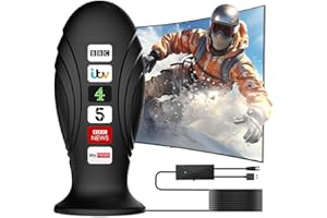 YIYUNTE TV Aerial, Digital Indoor TV Aerial with Strong Signal Booster UK, 560+ Miles Range Reception Portable TV Ariel, Indoor Smart TV Antenna Amplifier for 4k 1080p Hd Local Channels