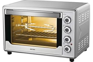 MPM MPE-08/T Forno a Convezione 45 Litri, Girarrosto per Polli Acciaio Inossidabile, Porta a Doppio Vetro, 5 modalità di Calore, Timer, Regolazione della Temperatura, 2000W, 2000 W, 0 Decibel