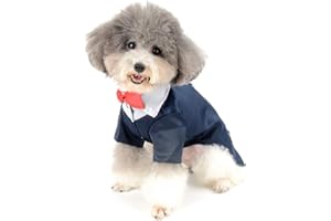 Zunea Traje de esmoquin para perro pequeño con pajarita para cachorros y novios con anillo en D para bodas, fiestas, color azul