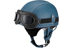 BDTOT Retro Motorrad Halbhelme Leder Halbhelm Deutscher Stil Roller Cruiser Chopper Anti-Collision Helm Abnehmbarer Gehörschutz mit Visier ECE Zertifiziert Roller-Helm Scooter Mofa-Helm
