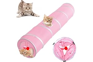 Yuehuamech Tunnel per Gatti Grande Tunnel Pieghevole per Gatti con Sfera e Foro Tunnel per Tubi per Gattini Conigli Cuccioli Esercizio Nascondere Allenamento Correre Giocare(Rosa)