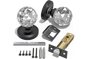 Bwintech 1 Pair Solid Crystal Black Door Knobs, 65mm Palace Style Crystal Internal Door Handle with Latch and DIY Screw Kit for Passage, Bedroom, Hallway