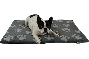 HS-HUNDEBETT Made in Germany rutschfeste Hundedecke, Pfote Anthrazit, 75 x 115 cm, für kleine & große Hunde I Flauschige Hundedecke, waschbar, trocknergeeignet mit 4 cm Polster-Füllung