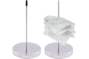pangutheos 2 Pezzi Spike per Ricevute, Lega Cromata Porta Scontrini Rimovibili Porta Comande Ristorante con Base Rotonda Fattura Forcella per Ristoranti Uffici Negozi (Argento)