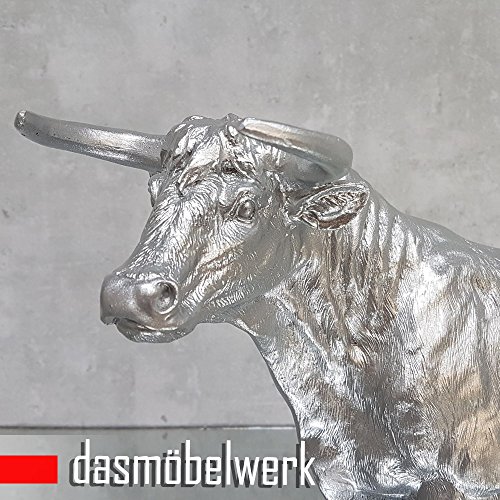 Große Deko Figur Stier Bulle silber glänzend Skulptur Rind - 3