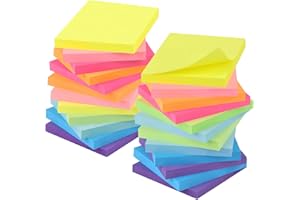 ZCZN 24 Pads Sticky Notes, 76 x 76 mm, 8 Vibrant Colours, 1920 Sheets, 80 Sheets/Pad, Ideal for School, Office, Home use