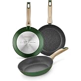 MONIX Amazonia | Set of 3 frying pans 18-22-26 cm forged aluminium, titanium reinforced non-stick PFOA-free, suitable for all