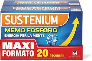 Sustenium Memo Fosforo - Integratore alimentare a base di Fosfoserina, Glutammina, Vitamina B6 ed Eleuterococco. Aroma di fragola. Confezione da 20 flaconcini (10ml)