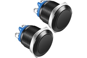 Gebildet 2pcs 16MM Interrupteur à Bouton-Poussoir Momentané IP65 Coque en Alliage d'Aluminium étanche 3A/12V 24V 36 DC 110V 250VAC 1NO SPST Borne à Vis (Coque Noire)