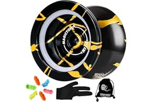 YOSTAR Yoyo N11 Yoyo sans réponse pour utilisateur intermédiaire, Yoyo Professionnel en Alliage d'aluminium pour Enfants avec Sac Yo-yo, Gant et 6 Cordes Yoyo (Noir avec doré)