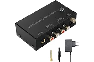 BORDEAG Préampli Phono Préamplificateur Phono: Mini Préamplificateur Phono M/M avec Adaptateur DC 12V, Préamplificateur Phonographe Audio Stéréo, Entrée Et Sortie RCA, Amplificateur Stéréo avec Nivea