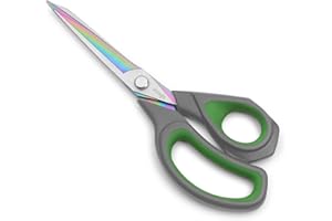 LIVINGO Forbici professionali per tessuti – Forbici in acciaio forgiato rivestito in titanio per cucito, fai da te, taglio di tessuto, carta e pelle, 24 cm, grigio/verde, versatili e robuste forbici