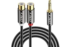 J&D Câble RCA vers Jack 3.5mm de Rallonge, Adaptateur Audio Stéréo Plaqué Or de 3.5mm Mâle à 2 RCA Femelle, 0.3m