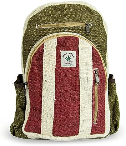 GreenEarthCo Himalayan Backpack, Rucksack with Laptop Sleeve, Handmade in Nepal from 100% Natural Organic Hemp – Organic Green / Red