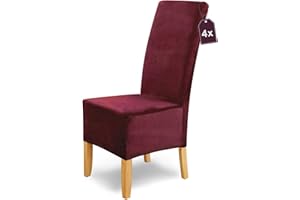 ‎SH SCHEFFLER-HOME LIVE HOMESTYLE Scheffler Home Stuhlhussen Puma Velano Bordeaux 4er Set – Elastische waschbare Stuhlbezüge aus Samt für Esszimmerstühle und Polsterstühle – Edler Chenille Stuhlüberzug
