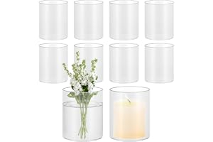Oungy Glasglas för ljus, vaser, små, 10 cm höga, klar cylinder, rund botten, ljusglas, små vaser för hem, kontor, dekoration