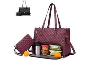 GENERIC Bolso 2 en 1, bolso para el almuerzo para mujer, combinación de bolsos para el almuerzo 2 en 1, bolso de mano para portátil de 39,6 cm (15,6 pulgadas) con compartimento aislado y a prueba de derrames