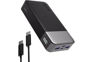 NOBIS Power Bank, Powerbank 20000mAh, 45W Externe Handyakkus Schnellladen, Externer Akku mit C zu C Kabel, Tragbares Ladegerät mit Digitalanzeige für Phone Android Laptop etc(Schwarz)