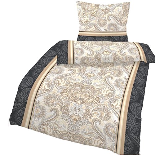 IDO Fein Biber Bettwäsche 2tlg. Beige Paisley 17830-612 Bettwäsche Bettbezug 80 x 80 cm / 200 x 135 cm