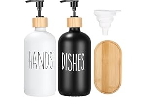 Xespis 2 Stück Seifenspender Küche, 500ml Spülmittelspender, Nachfüllbarer Seifenspender Glas mit Pumpe, Seifenspender Set, für Bad, Küche, Arbeitsplatte (Schwarz & Weiß)