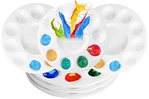WUPENGZON 6 Stück Mischpalette Runde 15.8 cm, Kunststoffpaletten Farbtablett, Malpalette Aquarell,Mischpalette Acrylfarben Ölfarben mit 10 Farbfeldern und 1 Mischfeld für Künstler Wasserfarben Öl Acryl Malerei
