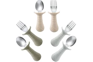 PandaEar 6 Stücke Kinderbesteck Esslernbesteck ab 1 jahr| Silikon Edelstahl Baby Besteckset Löffel Gabel mit Silikon Halten Anti-Choke Design, BPA Frei Lernbesteck