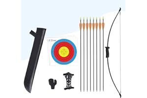 ELONG OUTDOOR Elong - Set di arco e freccia ricurvi, per attività all'aria aperta, ragazzi e tiro con l'arco per principianti, include 8 frecce, protezione braccio, fareta, superficie bersaglio, linguetta per le