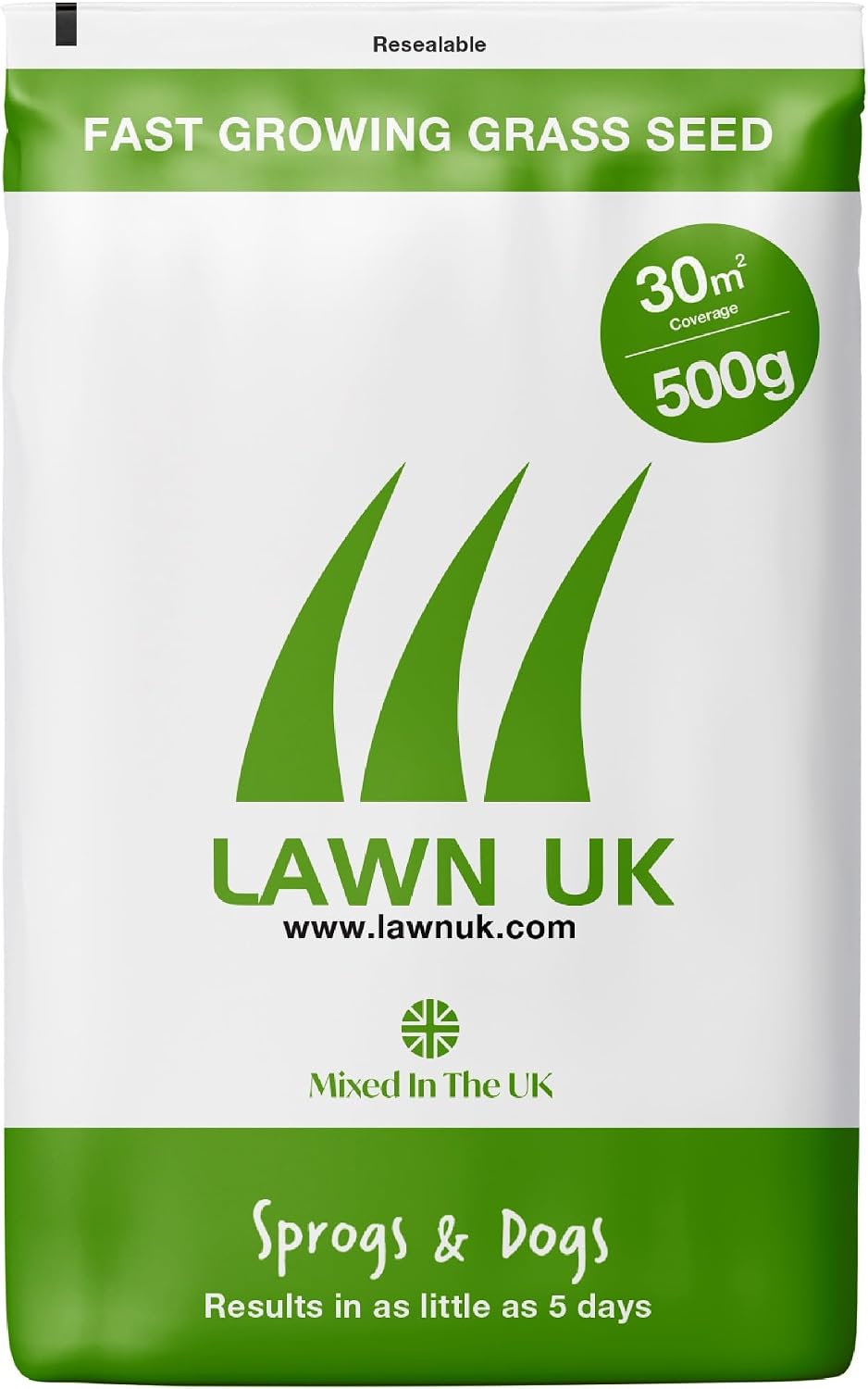 Lawn UK Sprogs & Dogs Grass Seed - 500g - 30sqm Coverage | Hardwearing, Fast-Growing Seed