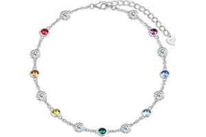 AOBOCO Anklets for Women Sterling Silver Ankle Bracelets with Crystals 9+2''