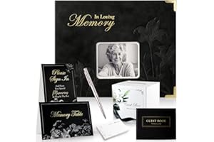 AISBUGUR Memory Book for Funeral: Condolence Book & Funeral Memory with Photo Cover - Personalized 8x10 Guestbook Set for Memorial Service and Celebration of Life