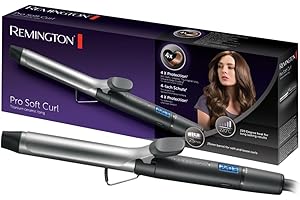 Remington Boucleur à cheveux [25mm: boucles souples] Pro Soft Curl (4X Protection: Céramique,Tourmaline Ionique, Antistatique, Avec pince, Ecran LCD,10 réglages 130-220°C) Fer à boucler CI6525