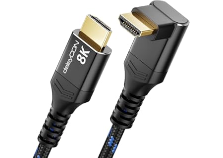deleyCON 8K HDMI 2.1 Kabel 2m Vinklad (90° Graders Vinkel) för TV, Bildskärm, PS4, PS5, Dolby Atmos - Amazon Deal & Rabatt