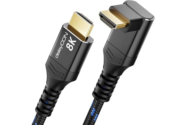 deleyCON Cable HDMI 2.1 8K 1,5m Cable de Alta Velocidad Ultra High Speed 48 Gbps con Conector Acodado (90°) - Ideal para TV, Monitor, PS4, PS5, EARC, HDR10+ - 10K/8K@60Hz, 4K@120Hz/144Hz y 2K@240Hz