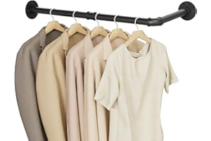 YheenLf Garderobenstange L Form, Industrial Kleiderstange Wandmontage, Vintage Kleiderständer Kleiderschrank, Garderobenständer für Bad Flur Küche, DIY (B60 x T30cm), Schwarz