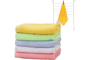 VDFJEK 5 Pcs Bamboo Face Cloths, Wash Cloth, Face Towels, Soft Face Cloths, Face Cloths for Washing, Absorbent And Soft Wash Cloth, Bamboo Washer Absorbent Face, Hand Towels With Hook
