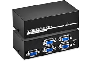 TCNEWCL VGA Splitter Monitors VGA Splitter 1 PC to 4 Monitors Splitter Box 4 Port VGA Splitter Supports Home or Theater 200 MHz 1920 x 1440