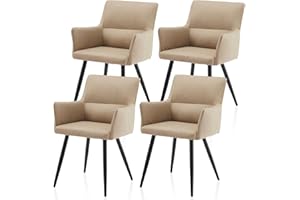‎TUKAILAI TUKAILAI Freizeit Esszimmerstühle Creme 4er-Set aus Kunstleder mit Armlehnen und Rückenlehne, Polsterstuhl Wohnzimmer-Sessel, Küchenstuhl gepolsterte Sitzfläche Metallbeine Empfang, Esszimmer Küche