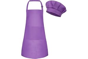 BOUBONI Grembiule e cappello da cuoco per bambini, set di grembiule da cucina regolabile con 2 tasche, cappello da cuoco e grembiule per cucinare e dipingere