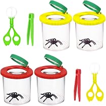 Set Di Esplorazione Per Bambini: 2 Lenti Di Ingrandimento Con Pinzette E Raccoglitore Per Insetti, Per Scienze All'aperto, 3/6x, Rosso E Arancione