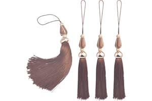 Kuasting 4pcs 11.5 Inch Handmade Soft Silky Tassels, Handmade Tassels Bookmarks for DIY Crafts Jewelry Making,Graduation Clothing Sewing, DIY Craft Accessory,Tags (Coffee)