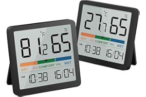 NOKLEAD Termómetro Digital para Habitación, Higrómetro Interior, Monitor de Temperatura y Medidor de Humedad con Reloj de Fecha, Indicador de Comodidad(Negro-2 unidades)