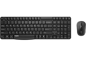 ‎RAPOO Rapoo X1800S kabelloses Tastatur-Maus Set Wireless Deskset 1000 DPI Sensor 12 Monate Batterielaufzeit ergonomisch für Links- und Rechtshänder DE-Layout QWERTZ PC & Mac - schwarz, Kompakt