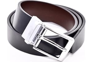 THE PURE BLUE Reversible Belt, Black Leather One Side, Brown the Other, Chrome Twist Mechanism Buckle, 34mm Wide, Nicely Gift Boxed, Smart or Casual to Fit Waists 32'' to 48''