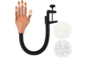 FINZOO Practice Hand for Acrylic Nails,Flexible Nail Practice Hand with 200Pcs White/Clear Nail Tips,Nail Art Hand Tools for Nail Art Designs and Nail Extension Exercises to Show off your Nail Work
