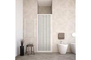 HDCASA Box doccia 100 cm modello Giada estendibile in PVC anta unica con pannelli semitrasparenti apertura laterale a soffietto colore bianco.