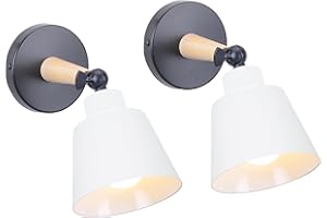 TOKIUS 2 Piezas Aplique de Pared Moderno, Lámparas de Pared para Dormitorio E27 Iluminación Interior Luz de Pared en Madera y Metal Ajustable Lámparas para Salón Pasillo (Blanco, sin Interruptor)